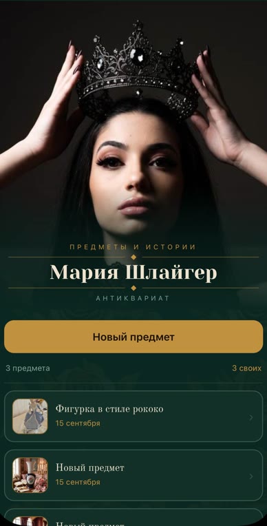 Мини-приложение «Паспорт предмета»: коллекция антиквариата Марии Шлайгер